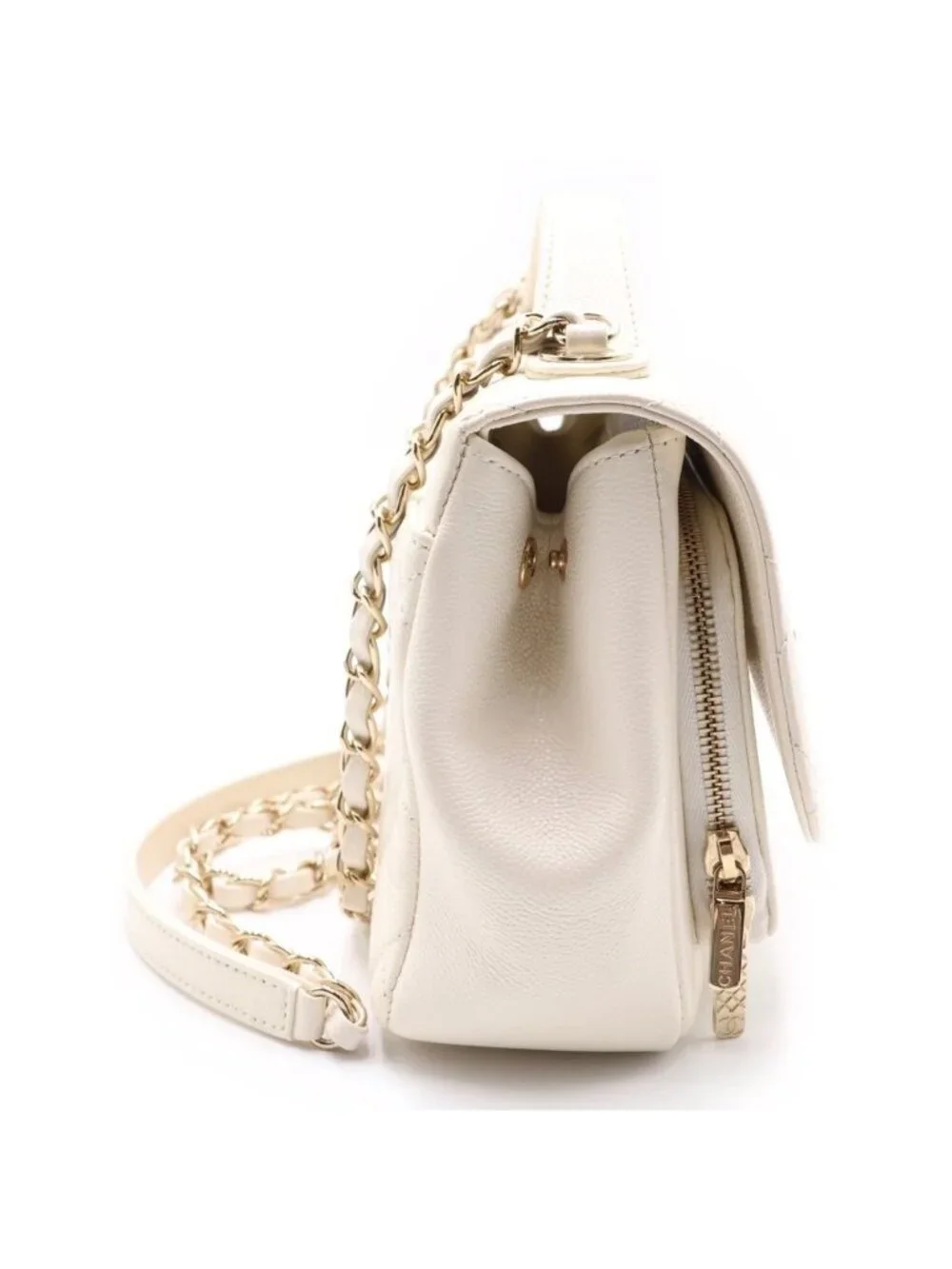 Chanel Quilted Affinity 2-Way Chain Shoulder Bag White Caviar Leather Gold